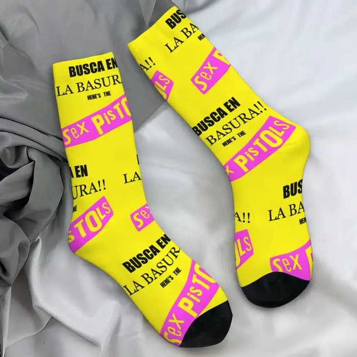 SP Punk Rock Band chaussettes bas gothiques automne anti-dérapant Couple chaussettes doux imprimé ch