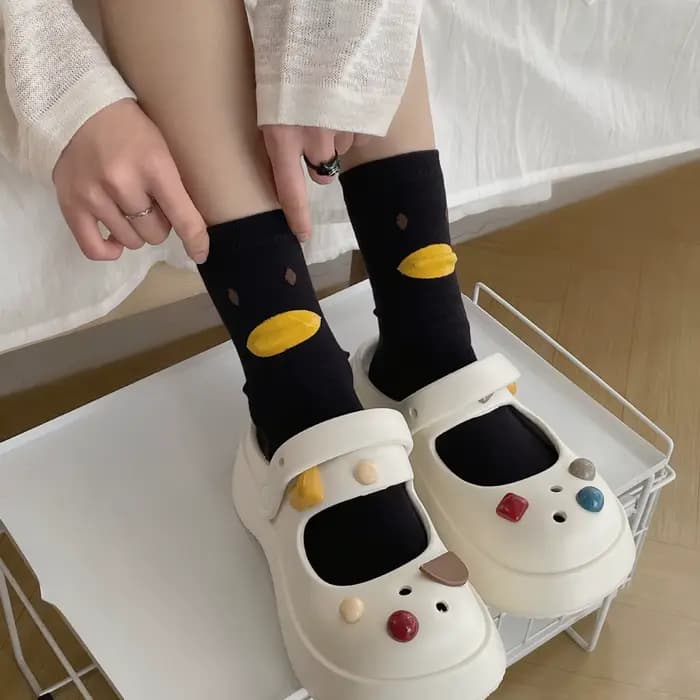 Chaussette Tridimensionnelle en Forme de Canard Jaune pour Femme, Mi-Tube, en Coton, Simple, Mode Do