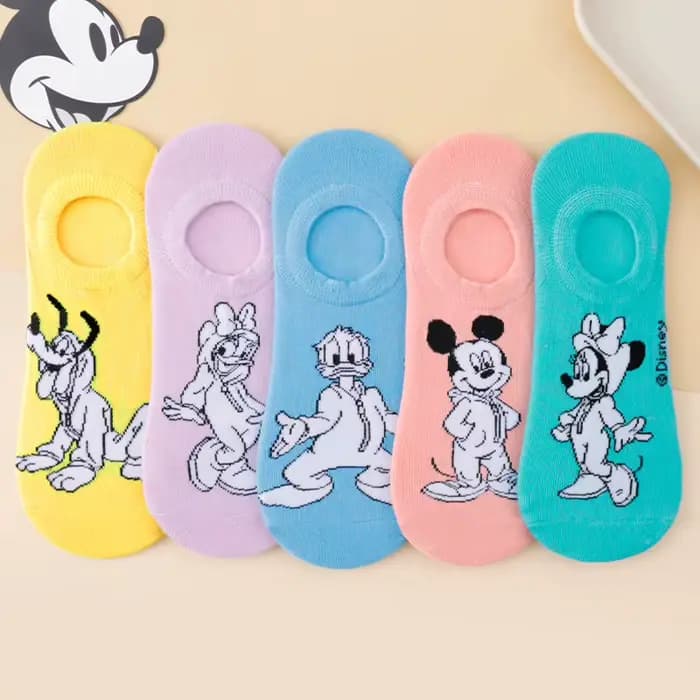5 paires de chaussettes invisibles à motif de personnages Disney, Mickey, Minnie, Donald, Daisy, Plu