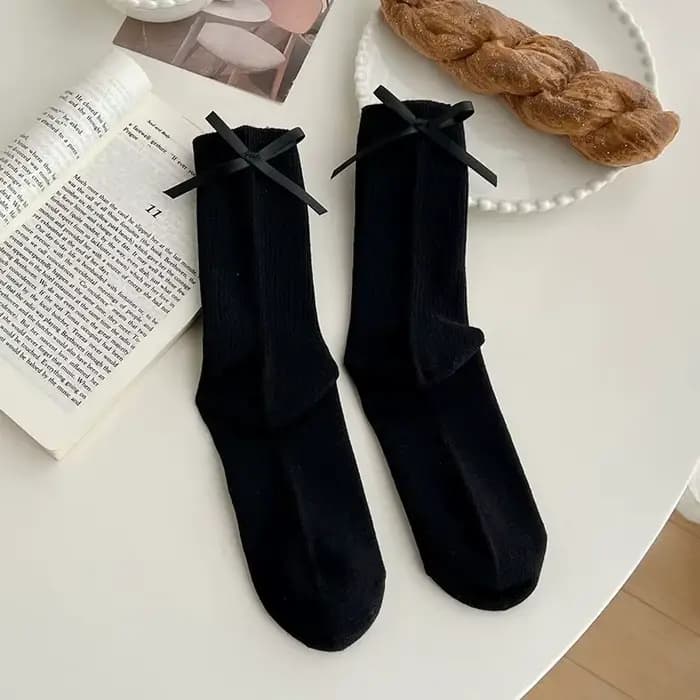 JK-Chaussettes Japonaises à Nministériels d Papillon pour Femme, Accessoire de dehors en Coton, Noir