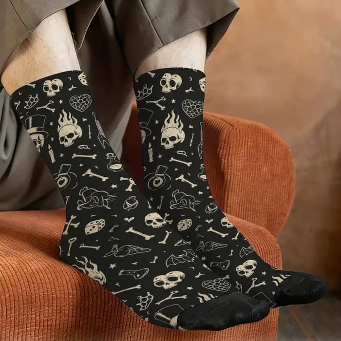 Chaussettes pour hommes avec imprimé de symboles de sorcellerie gothique rétro, confortables, respir