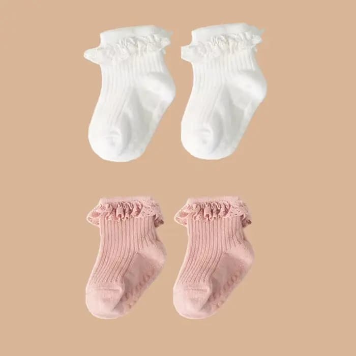 Lot de 2 paires de chaussettes en dentelle de couleur unie pour bébé fille de 0 à 6 mois, accessoire