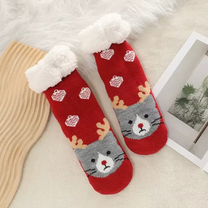 Nouvelles chaussettes pantoufles thermiques douces et chaudes en peluche antidérapantes à rayures po