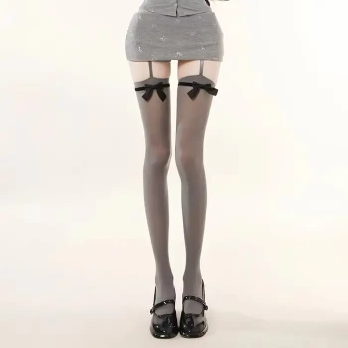 Bas cuissardes noirs sexy à nœud pour femme, style Y2K JK Cosplay Lolita, confortables, bas longs ju