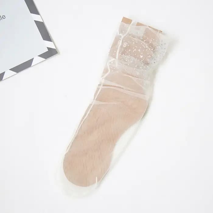 Chaussettes élastiques en dentelle pour femmes, chaussettes en maille à paillettes de cristal, chaus