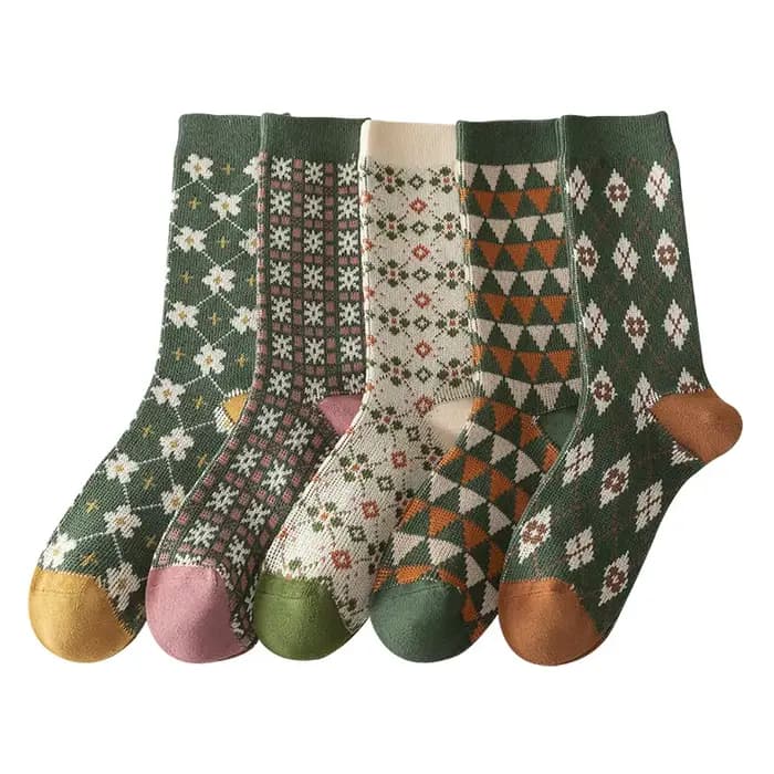 5 paires de chaussettes mi-mollet pour femmes avec imprimé automne hiver longues chaussettes hautes