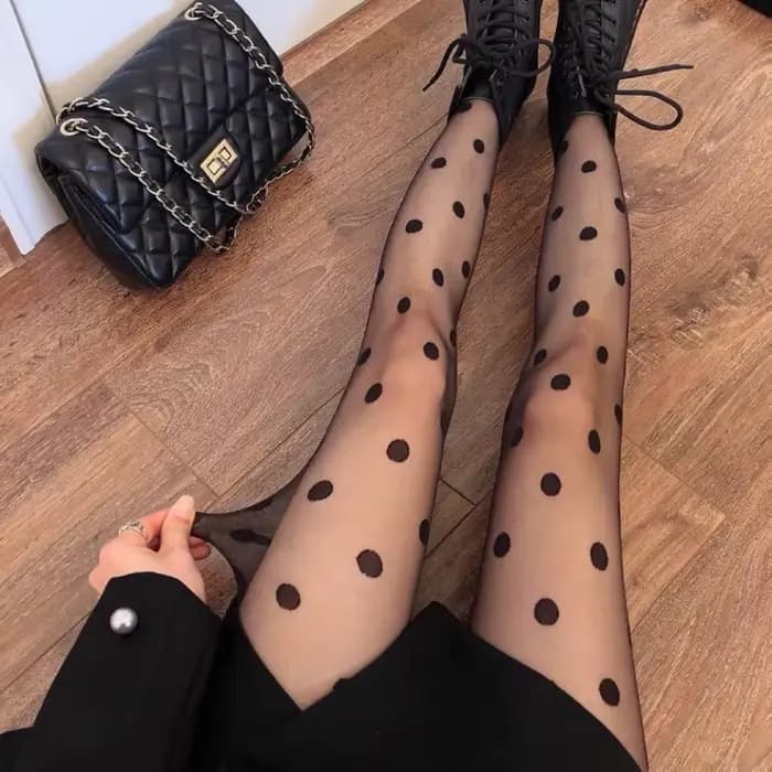 Collants vintage blancs à grands pois pour femmes, super élastiques, transparents, sans couture, tai