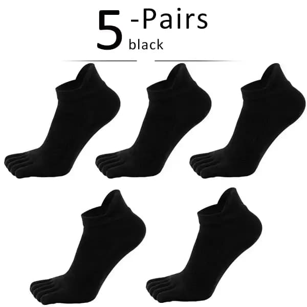 5 paires de chaussettes à cinq doigts pour homme, en coton uni, respirantes, protégeant la cheville,
