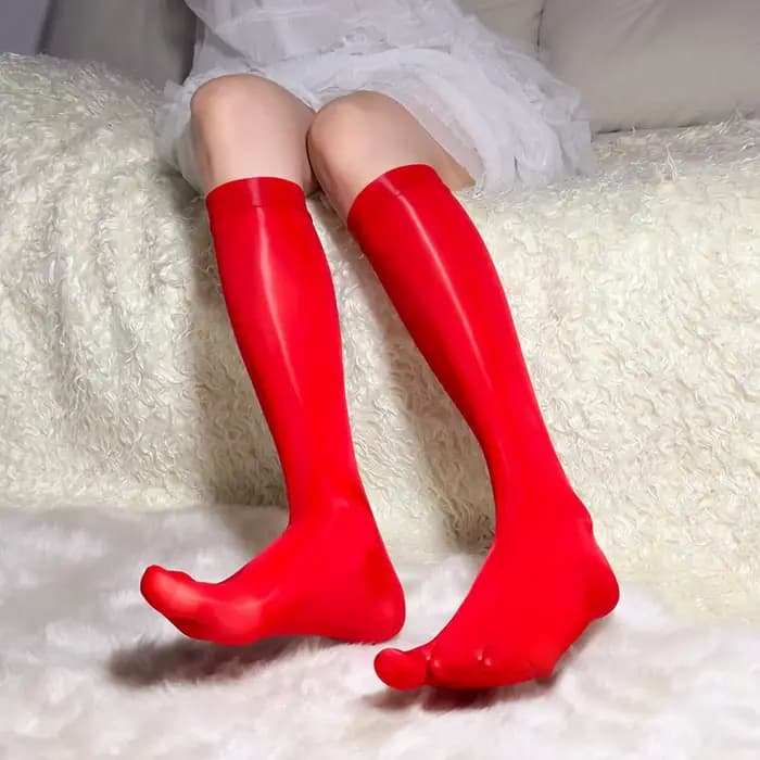Chaussettes Sexy à l'huile brillante 8D pour femmes, chaussettes fendues à cinq orteils, Tube de gen