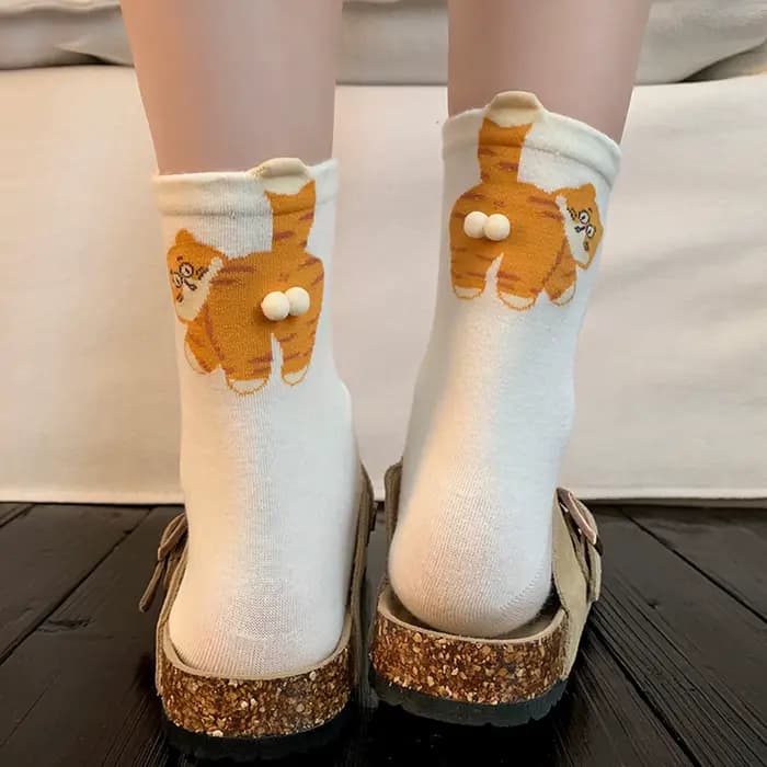 1/3 paire tridimensionnel chat imprimé hommes femme mi Tube chaussettes doux confortable absorbant l