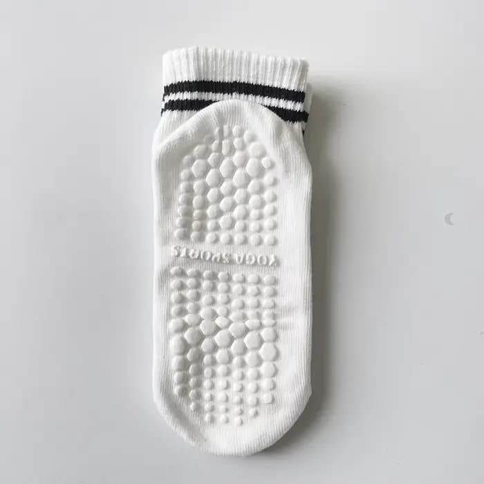Chaussettes antidérapantes pour femmes, chaussettes de yoga Pilates avec double rayures, chaussettes