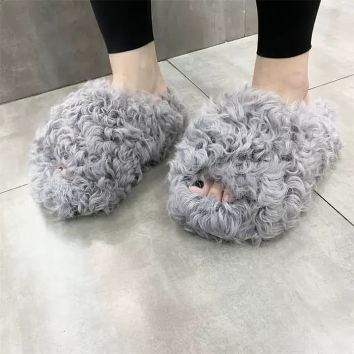 Intersect laine pantoufles femme maison en peluche curseur pour femme chaussures fourrure pantoufles
