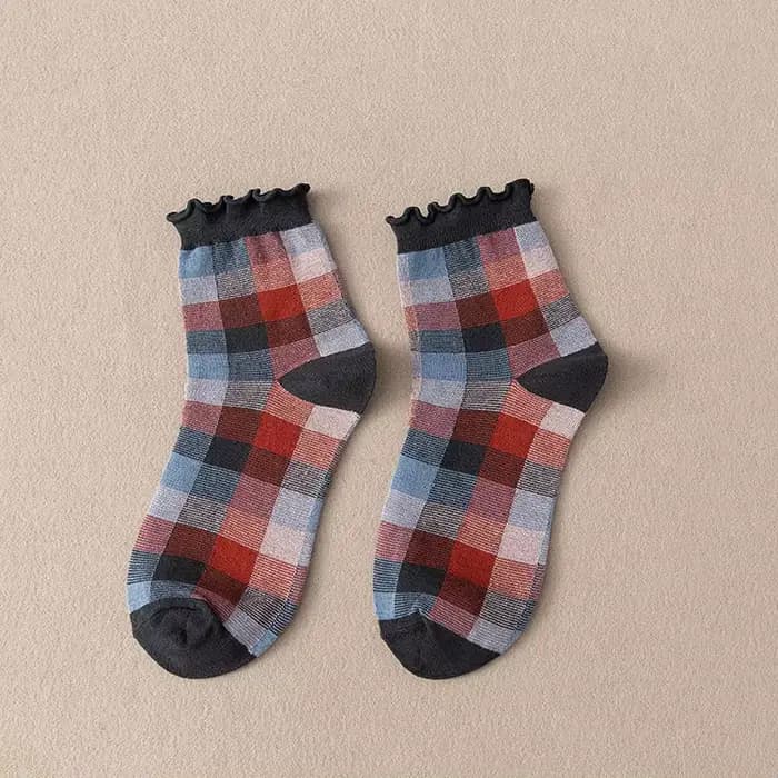Femmes chaussettes coton Plaid ample court à volants chaussettes femme Sox filles cadeau Vintage mig