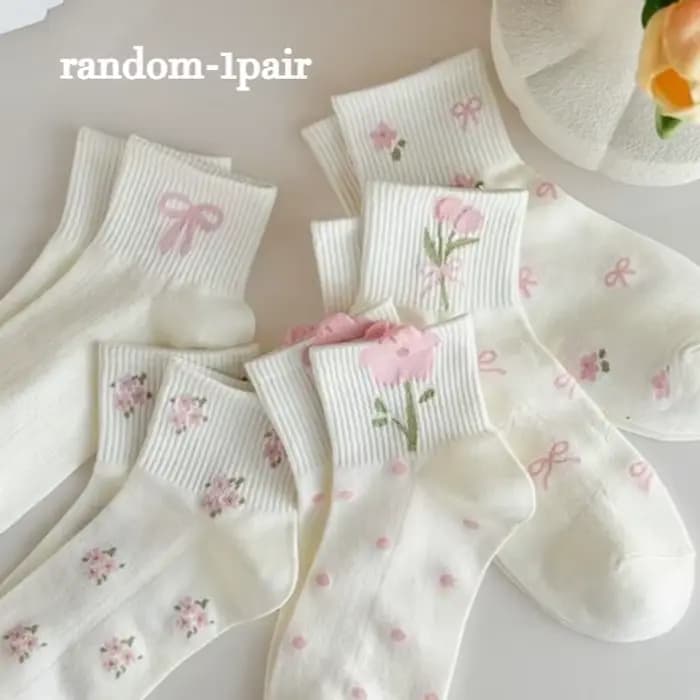 5 paires de chaussettes roses à nœud papillon et fleurs, chaussettes courtes mignonnes JK Kawaii pou
