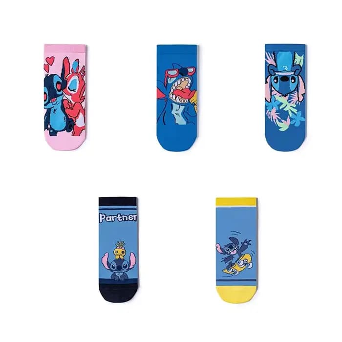 Bandai 5 paire/pack Anime Lilo Stitch série chaussettes point thème cheville chaussette