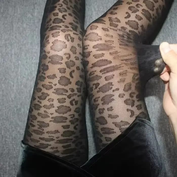 Vintage femmes Sexy mince Transparent soyeux collants gothique noir Sexy léopard motif Animal collan