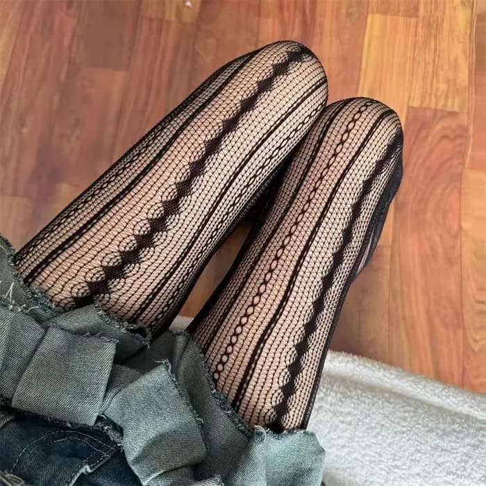 Bas résille Sexy à rayures et dentelle pour femme, collants fins, vin blanc, rouge, gris, noir, Y2K,