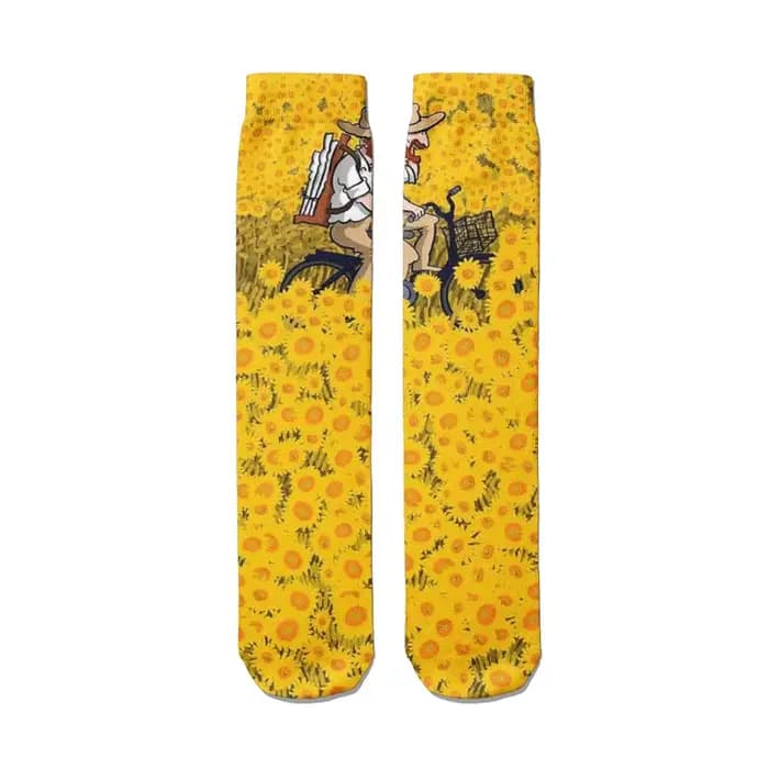 Nouveau dessin animé créatif Van Gogh coton chaussettes femme Kawaii printemps et automne chaussette