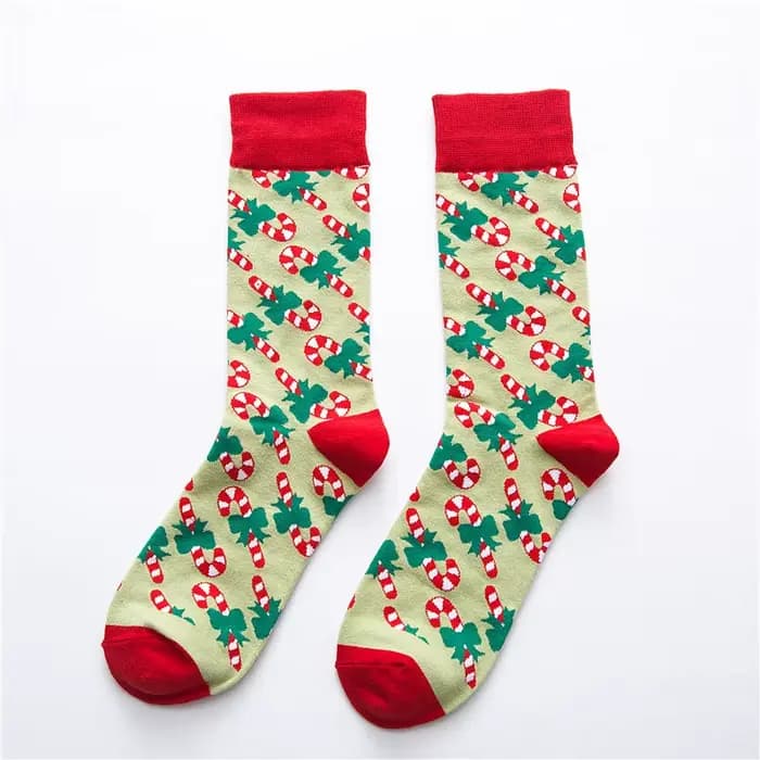 Couleur drôle couleur noël coton hommes/femmes chaussettes de motif canne flocon de neige gingembre