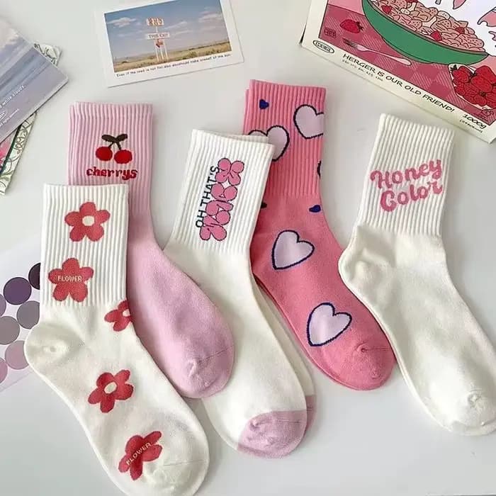5 paires de chaussettes d'été tendance pour femmes, absorbant la sueur, printemps et automne, mignon