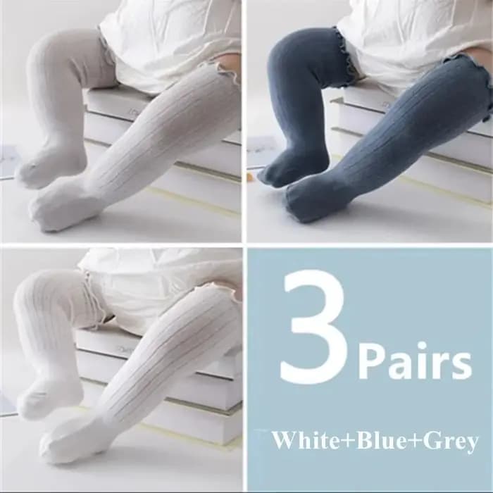 3 paires/lot bébé filles chaussettes dentelle froufrous solide coton longue genou haute enfants chau