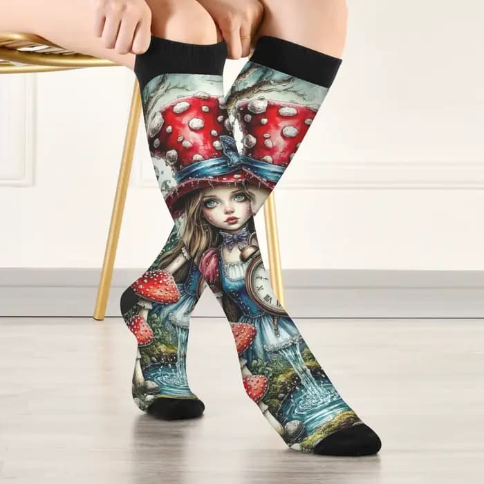 Une figure dans un chapeau en forme de champignon chaussettes Style rétro bas décontractés confortab