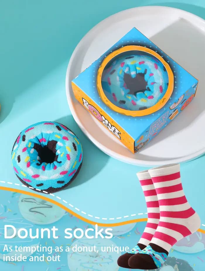 Chaussettes Beignet avec Boîte Cadeau, Nouveauté et Intéressant, Style des Saisons de Noël, 1 Paire