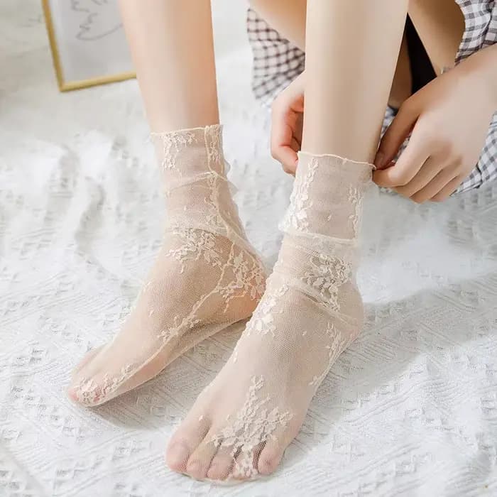 Femmes Harajuku dames respirant Transparent dentelle florale chaussettes douce maille résille chauss