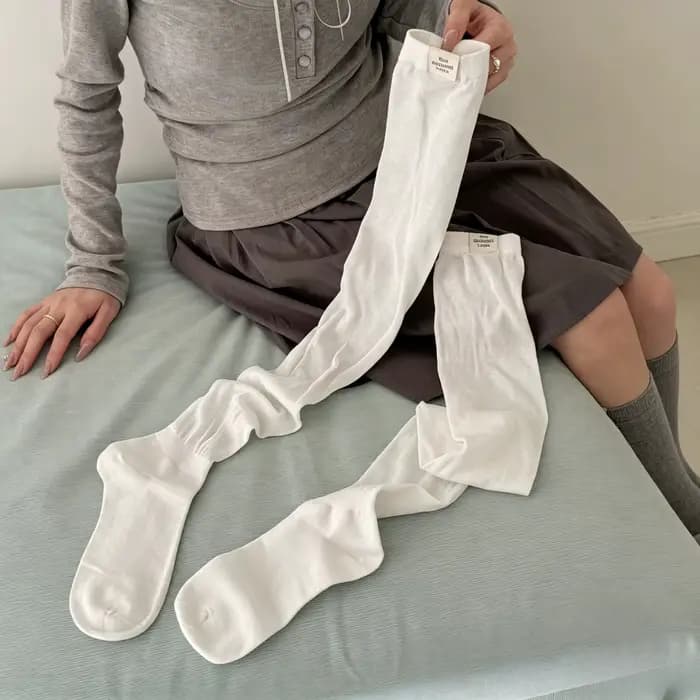 Chaussettes longues en maille respirante pour femme, style coréen, couleur unie, au-dessus du genou,