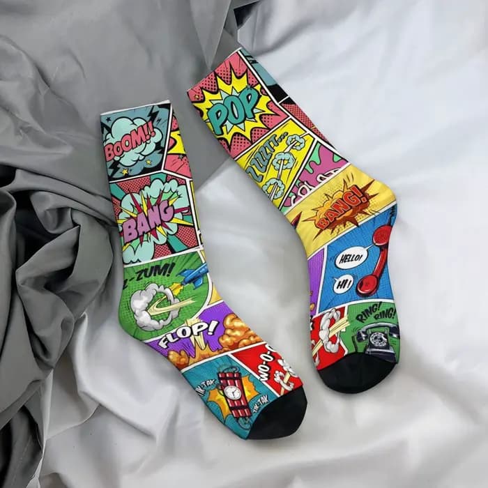 Chaussettes pour hommes à imprimé pop art cartoon, confortables et respirantes, originales et élégan