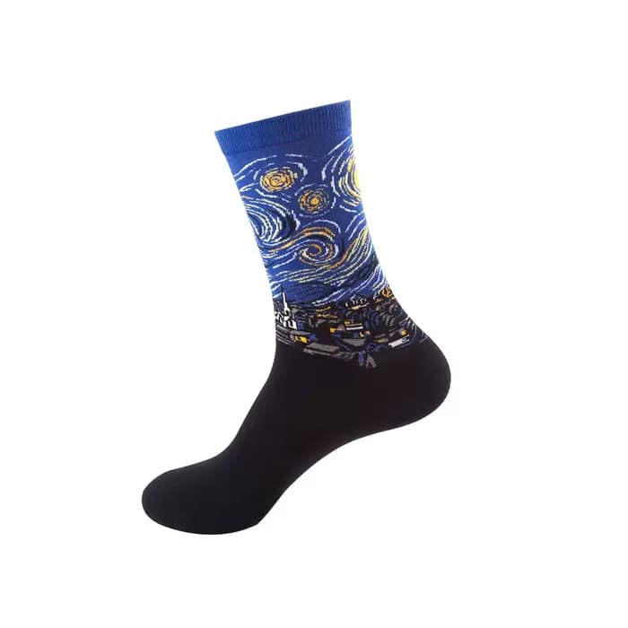 1 paire hommes coton rétro abstrait peinture à l'huile Art chaussettes Shout moderne Van Gogh nuit é