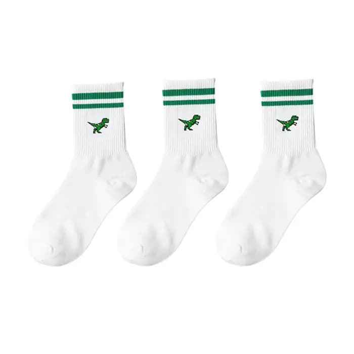 Chaussettes confortables et mignonnes de dinosaures de dessin animé à rayures vertes pour hommes et