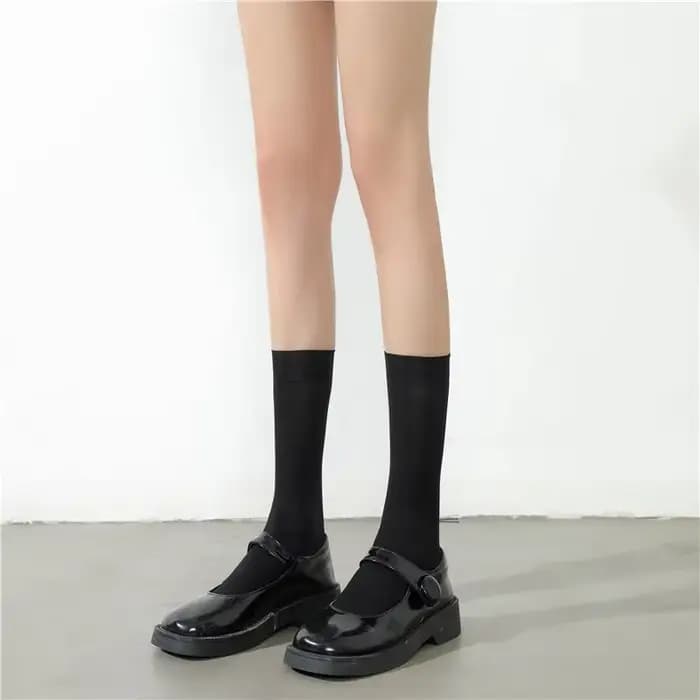 Chaussettes longues noires et blanches de couleur unie, style japonais JK, bas cuissardes pour écoli