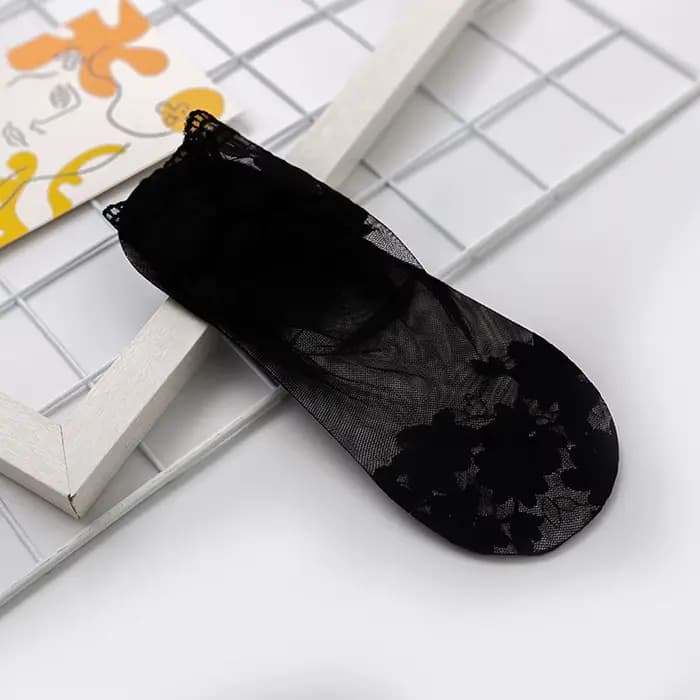 Chaussettes en Dentelle Transparente pour Femme, Invisibles, Fines, Courtes, Noires, Coupe Basse, Ba