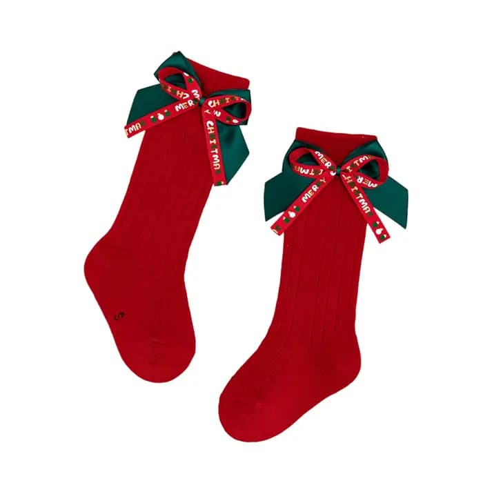 Chaussettes mi-mollet pour nouveau-né garçon et fille, avec nœuds imprimés, chaussettes hautes aux g