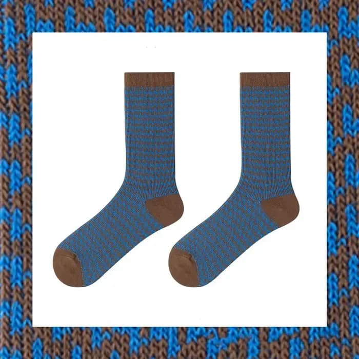 Chaussettes en coton optique avec motif pied-de-poule, chaussettes mi-mollet hautes d'automne et d'h