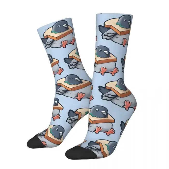 Chaussettes amusantes pour hommes, motif imprimé, pigeon affamé, hip hop rétro, chaussettes décontra