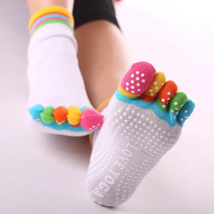 Chaussettes de yoga colorées pour femmes, chaussettes de fitness et de Pilates en coton, chaussettes