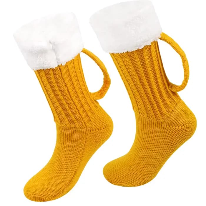 Chaussettes épaisses pour tasse de bière pour femmes et hommes, couvre-pied tricoté, chaussettes de