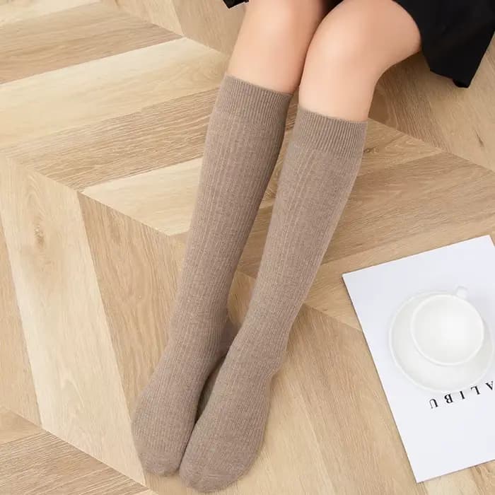 Bas en laine Pure longueur mollet pour femmes, chaussettes longues tricotées côtelées, chaudes et dé
