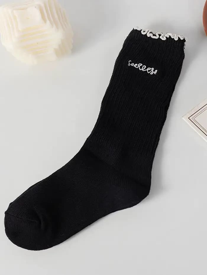 Chaussettes pour femmes printemps-été, fines et respirantes, mi-mollet, à motif vague, style jeune f
