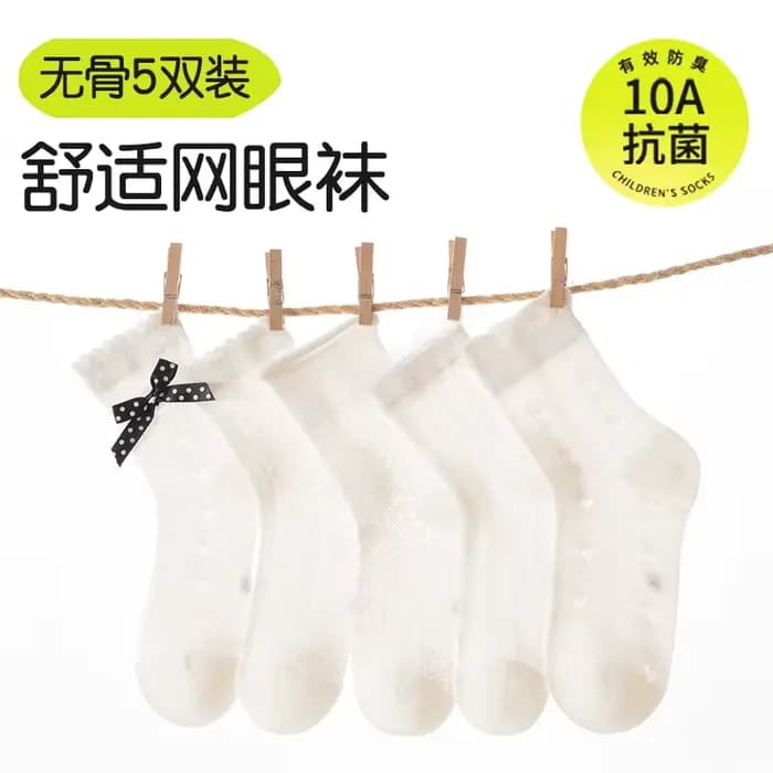 5 paires de chaussettes en maille pour enfants filles, chaussettes d'été respirantes avec nœud migno