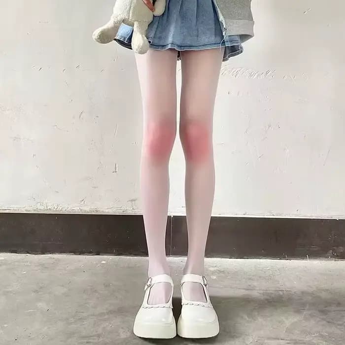 Collant-bodysuit mi-long ombré rose, style Lolita, pur, séduisant, mignon, transparent, anti-accroc,