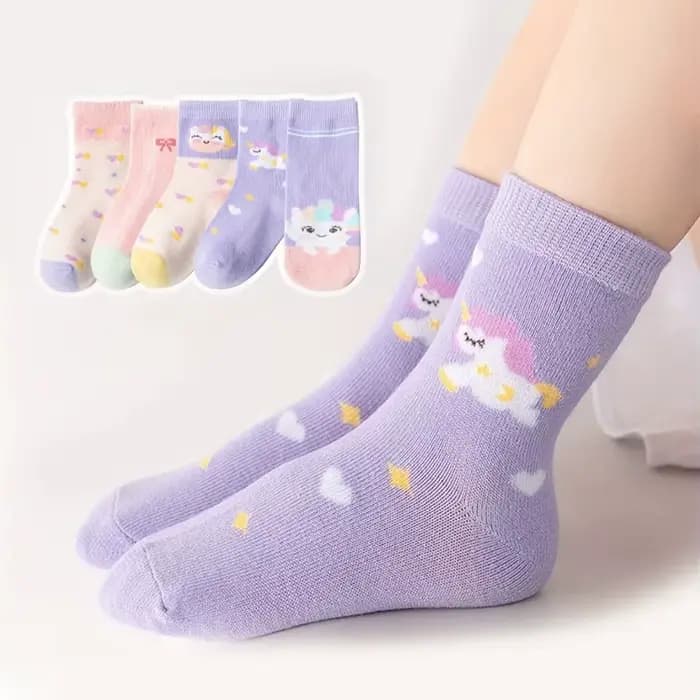 5 paires de chaussettes pour enfants avec motifs de licorne mignons de dessin animé pour filles et b