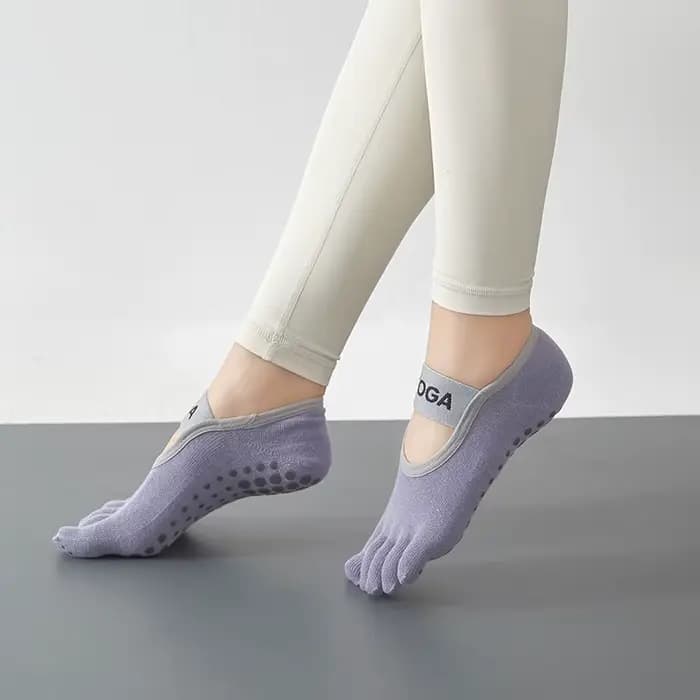 Chaussettes de Yoga, chaussettes antidérapantes, chaussettes professionnelles de couleur unie à cinq