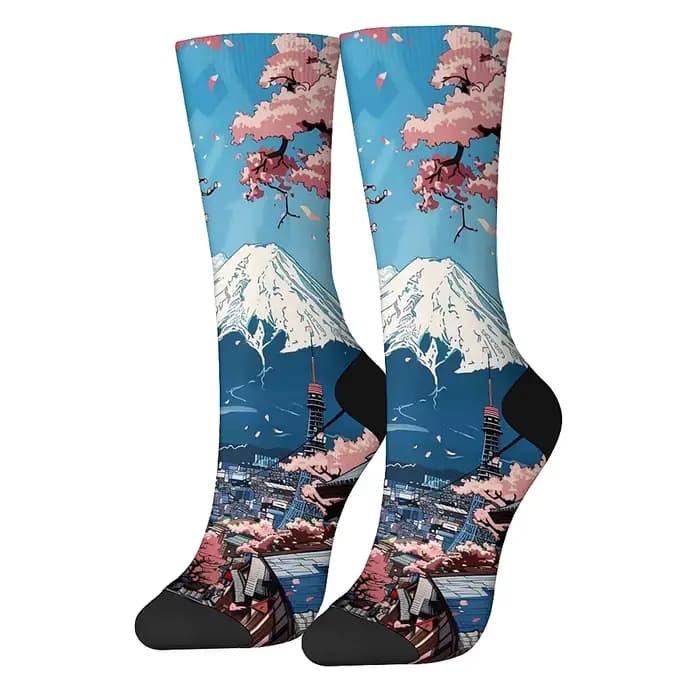 Chaussettes confortables et respirantes pour hommes, art du Mont Fuji, style art rétro, loisirs de p