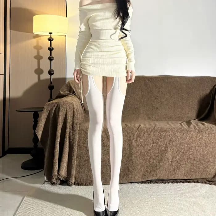 Collants en velours à larges bandes pour femmes, bas hauts de cuisse fine avec jarretelles, Style co