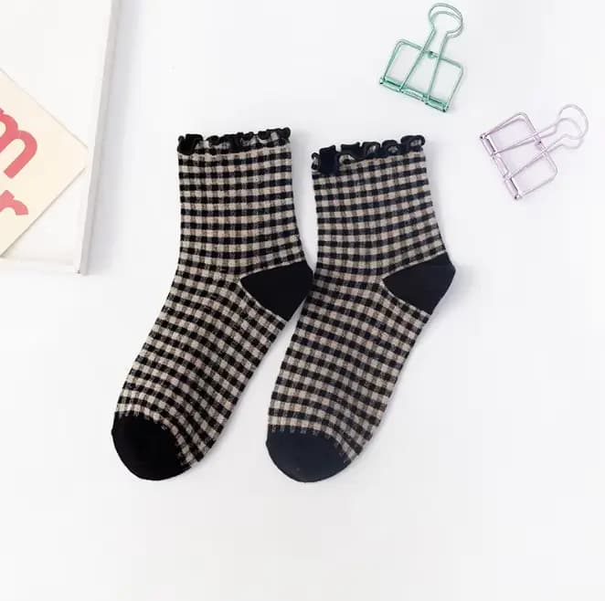 Chaussettes femme automne à carreaux rétro Vintage coton chaussettes équipage confortable couleur mo