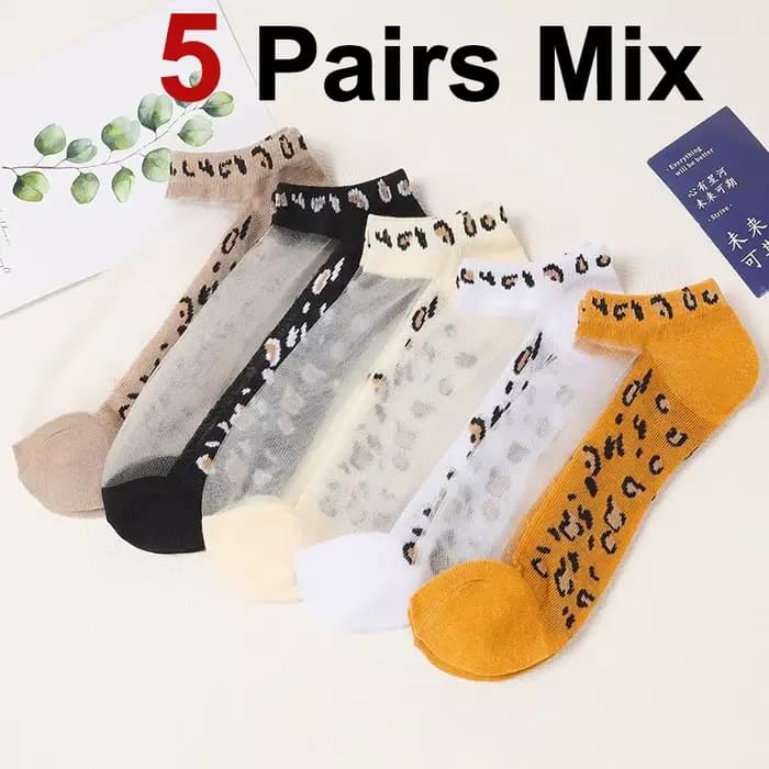 5/10 paires femmes imprimé léopard chaussettes courtes printemps été conception mince absorbant la s