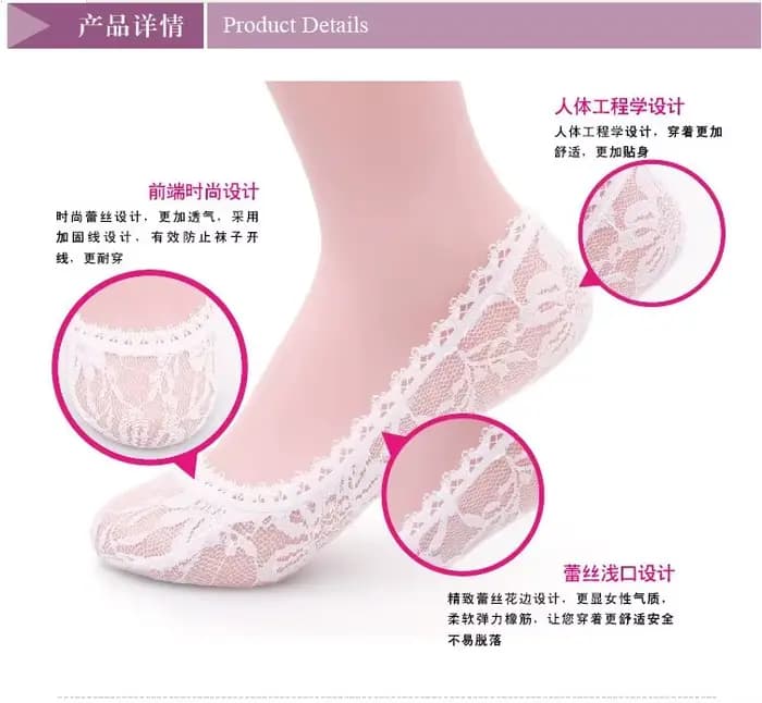 Chaussettes courtes en dentelle de coton pour femmes, chaussettes invisibles en cristal pour femmes,